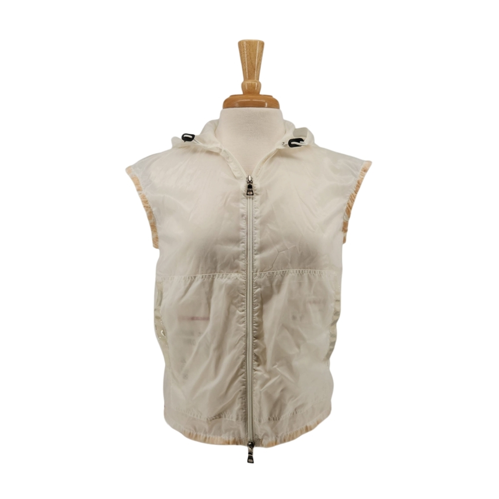 Prada Ladies Off-White Zip Hooded Vest Size Unknown - Read Description